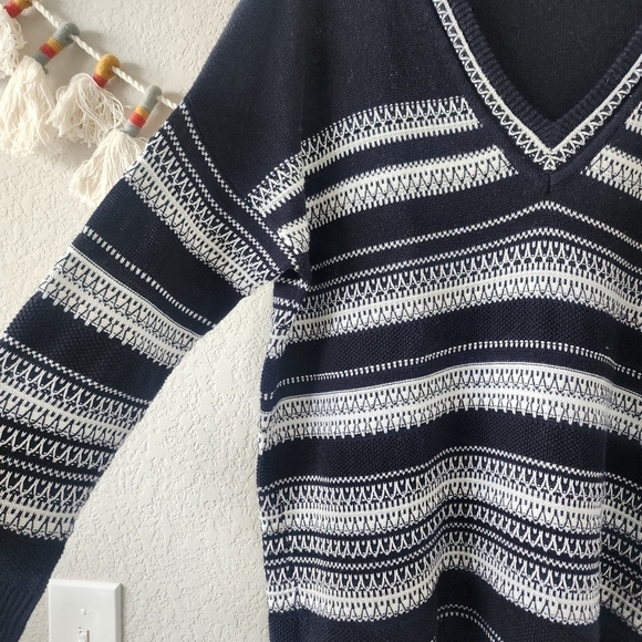 Vince Cotton Knit Striped V-neck Oversized Tunic Sweater Top Black Minimalist XL - Picture 6 of 11